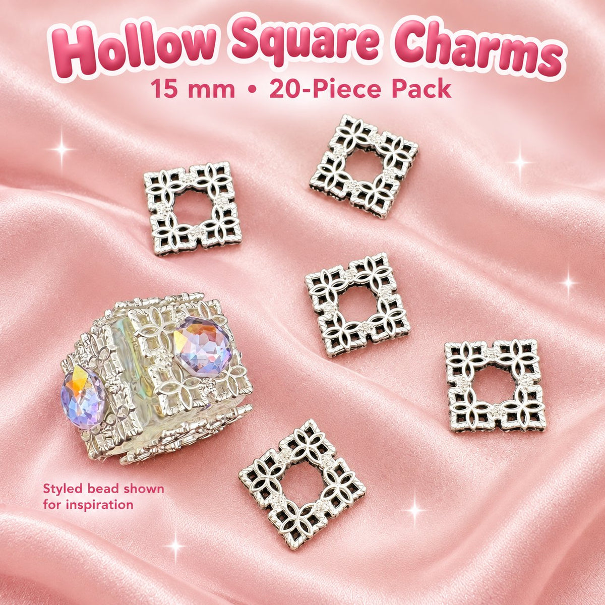 Hollow Square Charms, Assortment, 15 mm , 20-Piece Pack