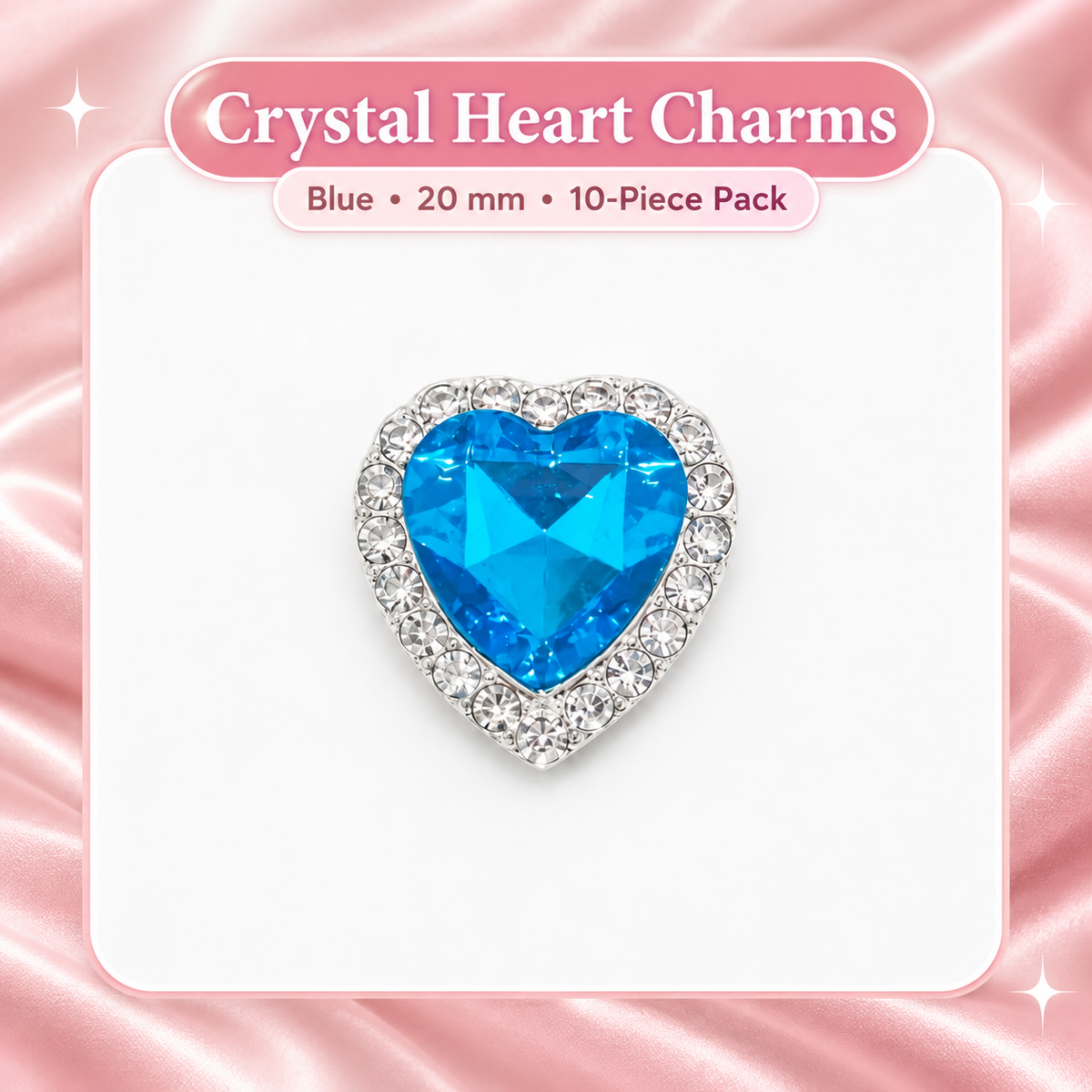 Crystal Heart Charms, Blue, 20 mm, 10-Piece Pack