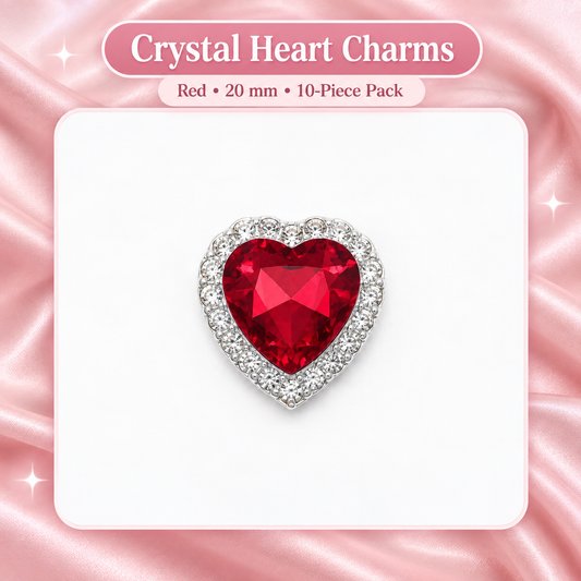 Crystal Heart Charms, Red, 20 mm, 10-Piece Pack