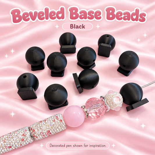 Beveled Base Beads: Black. Product detail on a blush pink background.