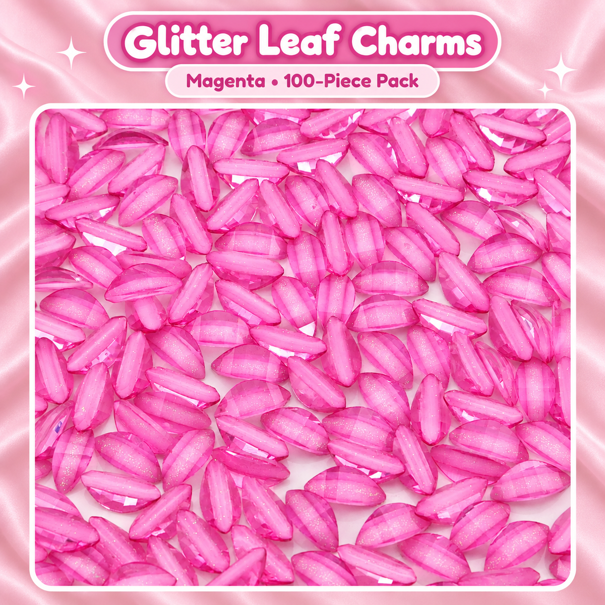 Glitter Leaf Charms, Magenta, 100-Piece Pack