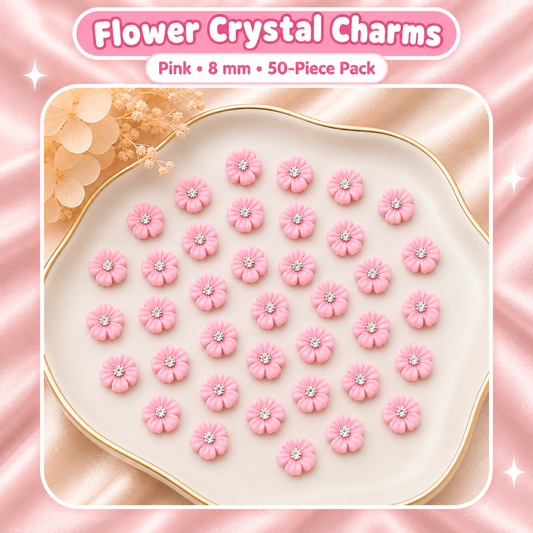 Flower Crystal Charms, Pink, 8 mm, 50-Piece Pack