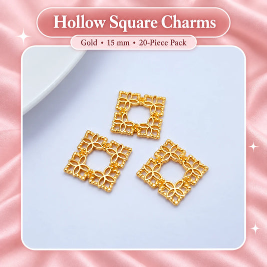 Hollow Square Charms, Gold, 15 mm, 20-Piece Pack