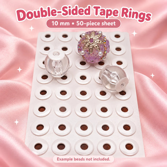 Double-Sided Tape Rings: 10 mm • 50-piece sheet. Product detail on a blush pink background.
