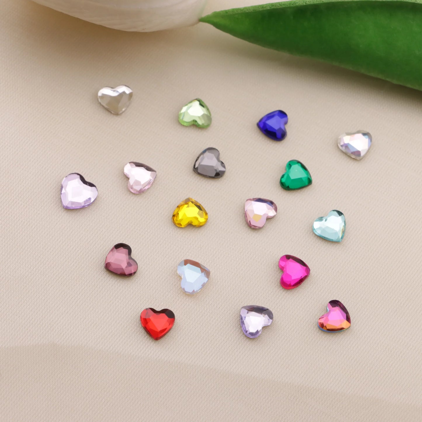 Love Heart Crystal Charms – 5.5 × 6mm Flat Base (50-Piece Pack, 9 Colors Available)