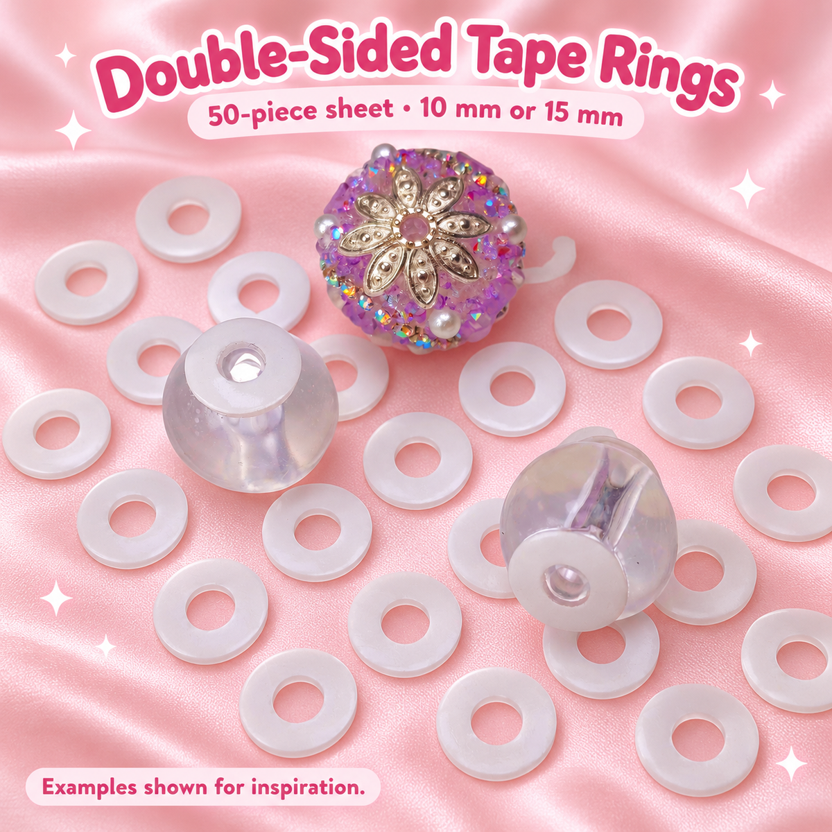 Double-Sided Tape Rings: 50-piece sheet • 10 mm or 15 mm on a blush pink background.