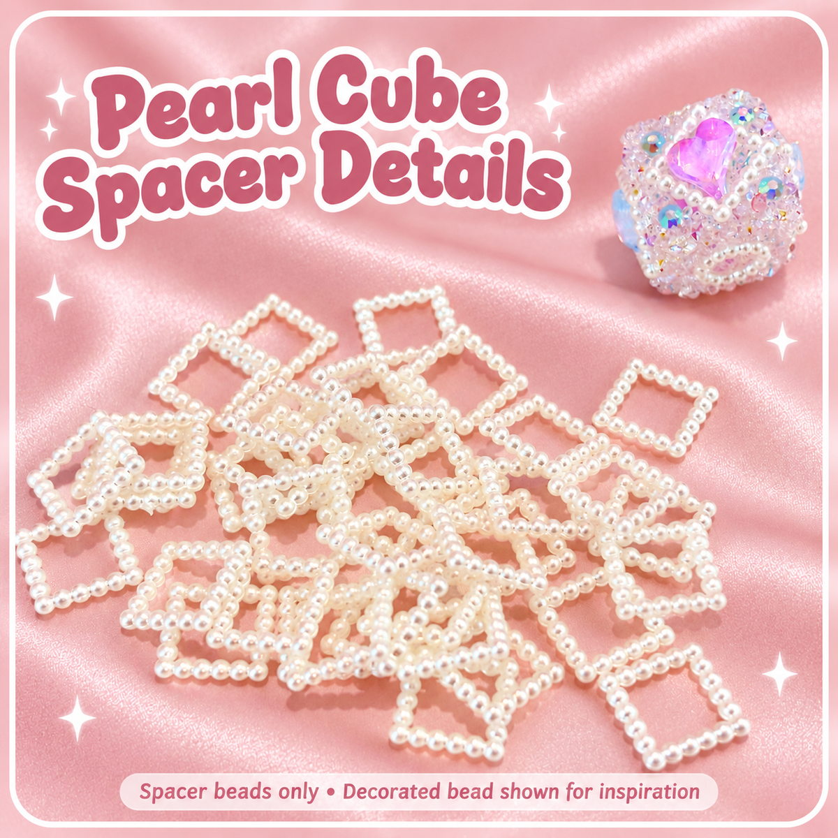 Acrylic Pearl Cube Spacer Beads – 12mm (40-Piece Set): close-up product details