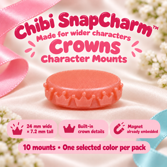 Crowns character mounts with rounded crown tips, 24 mm wide and 7.2 mm tall