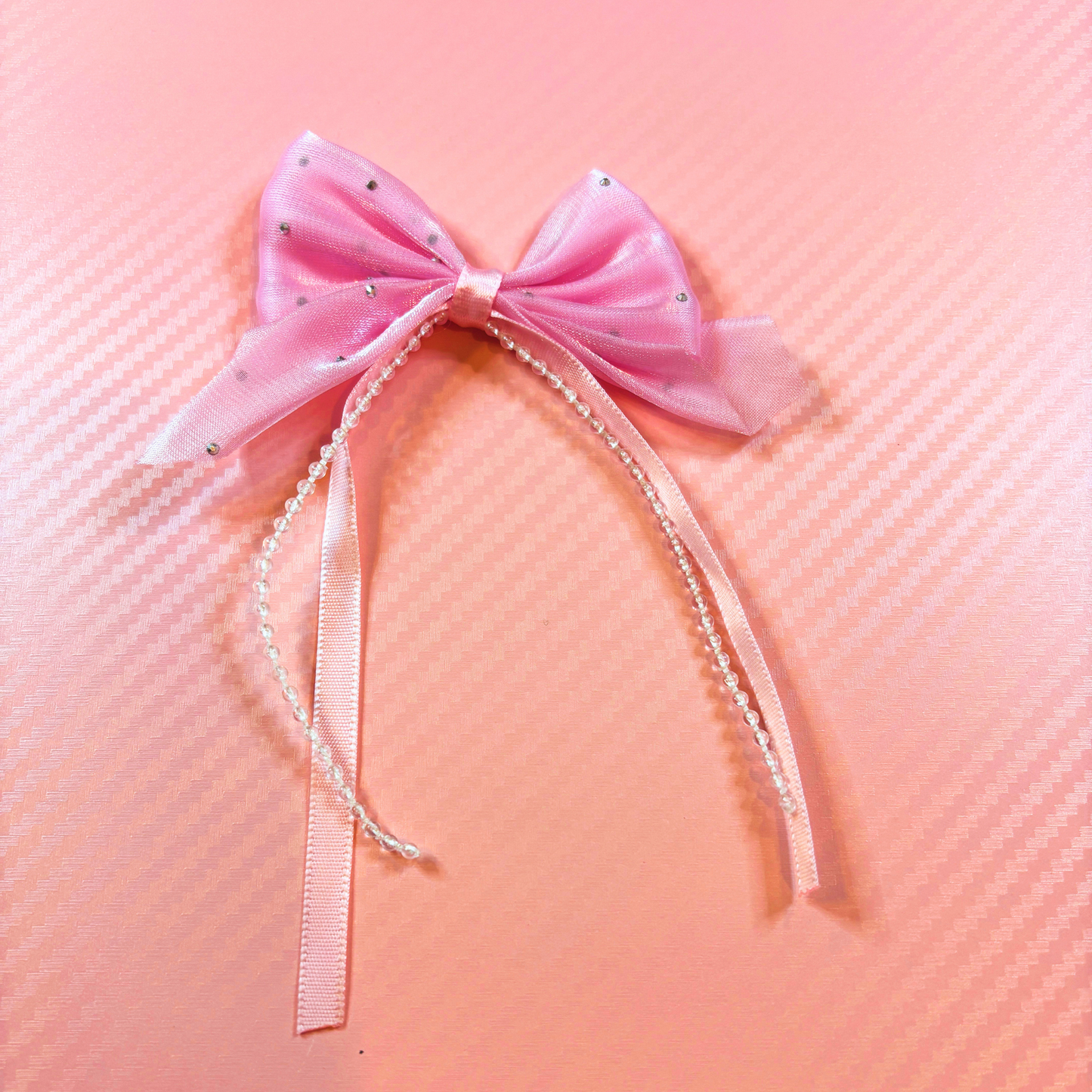 Fabric Bow Charms with Pearl Chain – 80 × 90mm (2-Piece Set, 6 Colors Available)