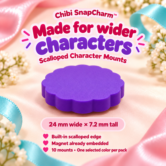 Scalloped Character Mounts, 24 mm wide by 7.2 mm tall, embedded magnets
