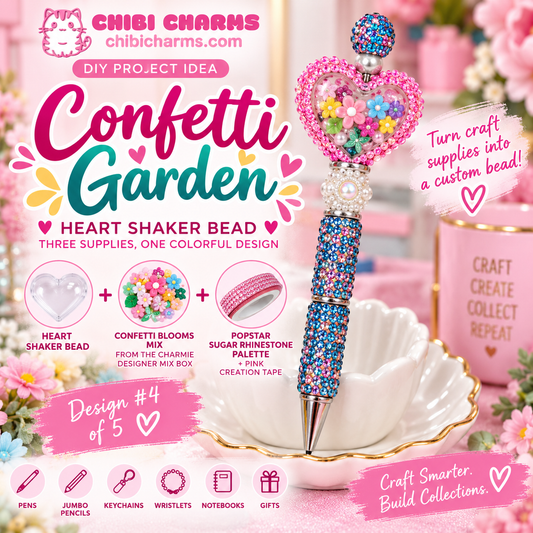 Confetti Garden Heart Shaker Bead, Design 4 of 5, Chibi Charms tutorial