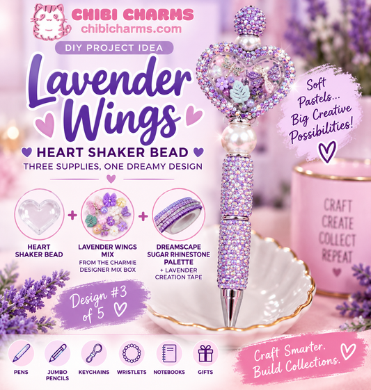 Lavender Wings Heart Shaker Bead tutorial, Design 3 of 5 by Chibi Charms
