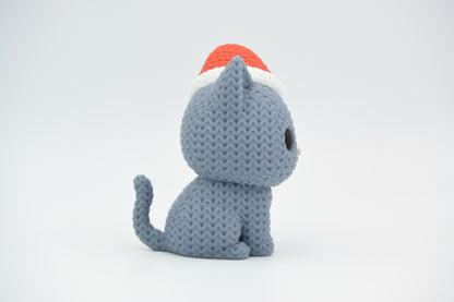 Knitted Cat with Santa Hat Christmas Topkinz character side view