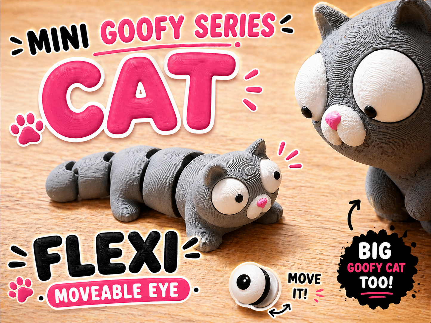 Mini Flexi Cat Googly Eyes SnapCharm™ Character