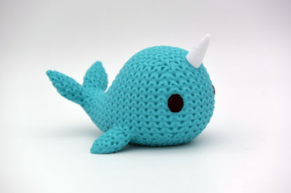 Knitted Narwhal Topkinz character standalone front view
