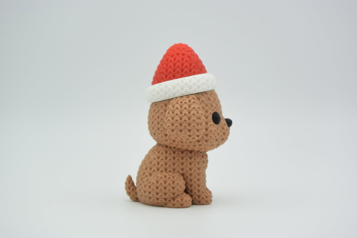 Knitted Dog with Santa Hat Christmas Topkinz character side view