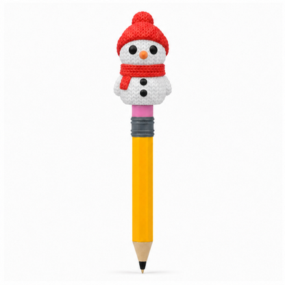 Knitted Snowman Christmas Topkinz character on jumbo pencil front view