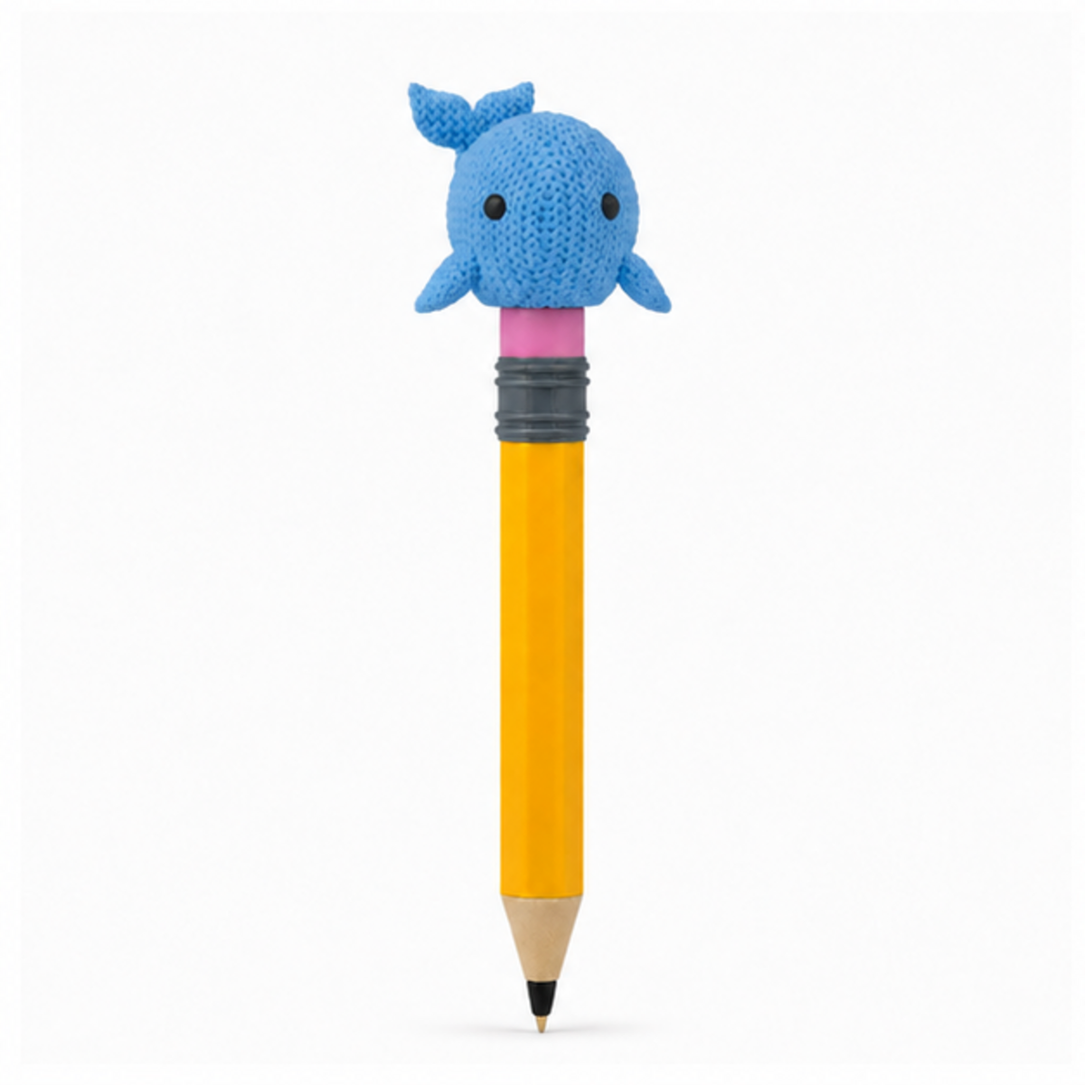 Knitted Whale Topkinz character on jumbo pencil front view