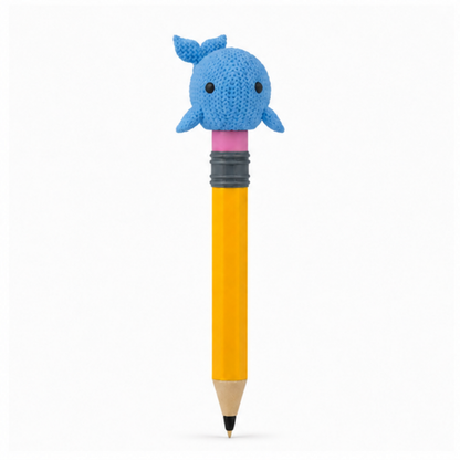 Knitted Whale Topkinz character on jumbo pencil front view