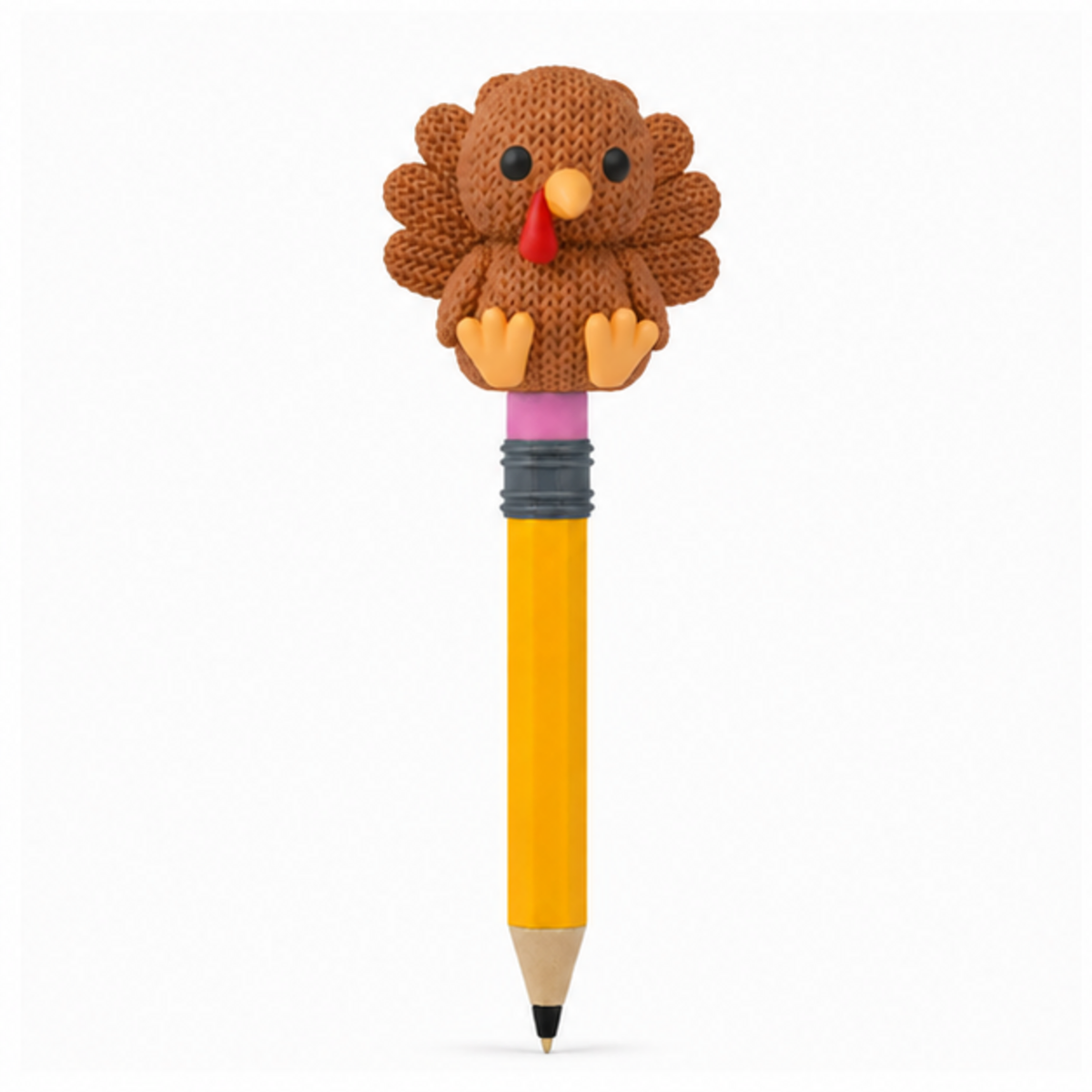Knitted Turkey Topkinz character on jumbo pencil front view