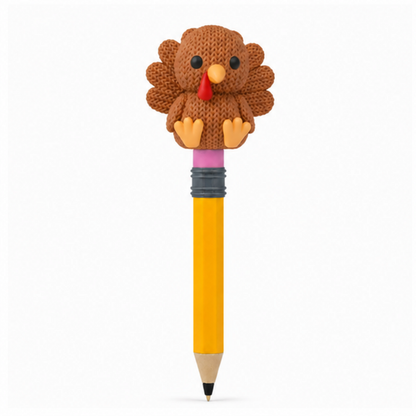 Knitted Turkey Topkinz character on jumbo pencil front view