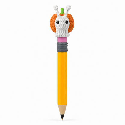 Knitted Halloween Pumpkin Snail Topkinz character on jumbo pencil front view