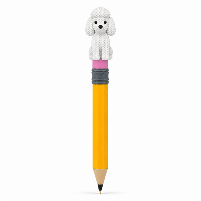 Knitted Poodle Dog Topkinz character on jumbo pencil front view