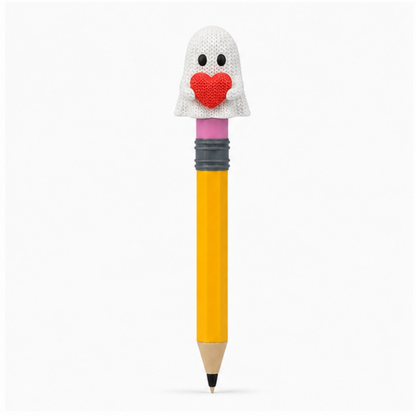 Knitted Halloween Heart Ghost Topkinz character on jumbo pencil front view