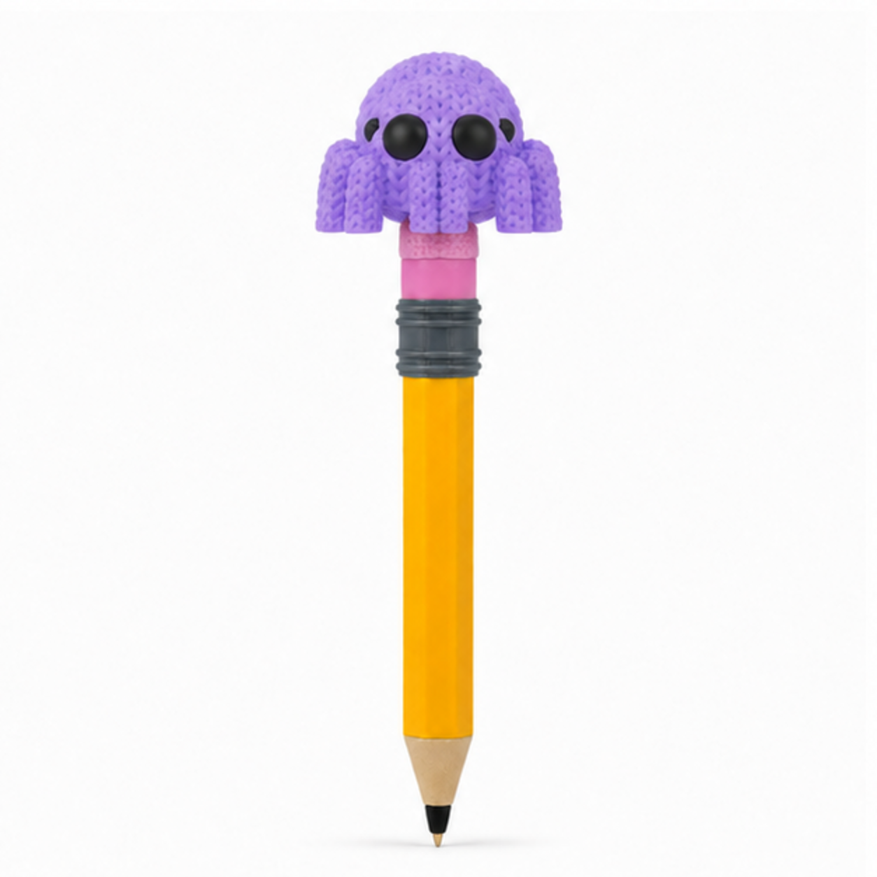 Knitted Articulated Spider Topkinz character on jumbo pencil front view