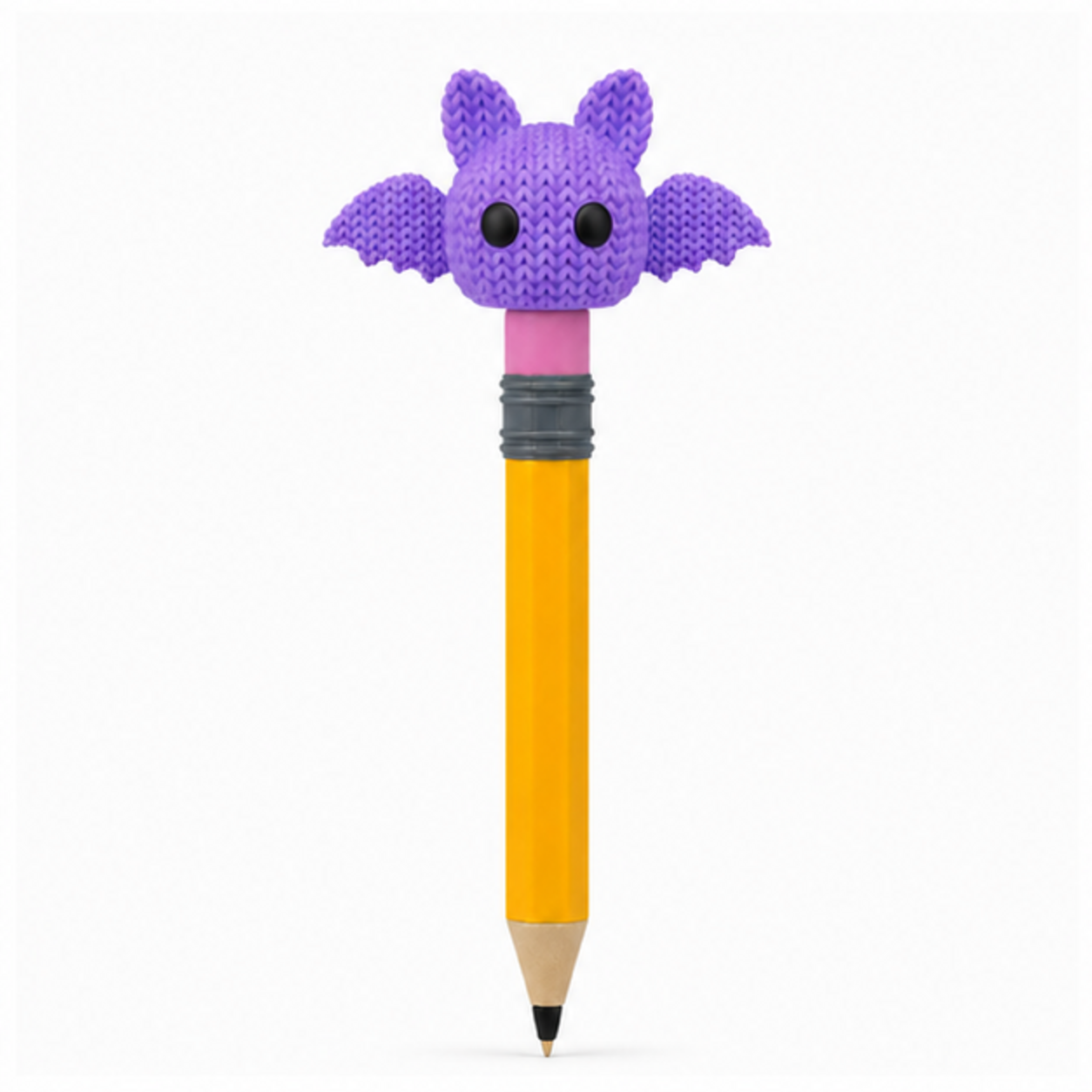Knitted Halloween Bat Topkinz character on jumbo pencil front view