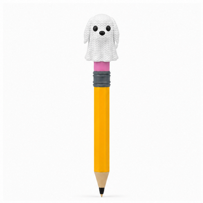 Knitted Halloween Dog Ghost Topkinz character on jumbo pencil front view