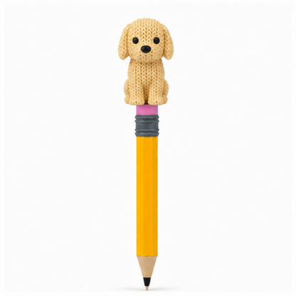 Knitted Golden Retriever Dog Topkinz character on jumbo pencil front view