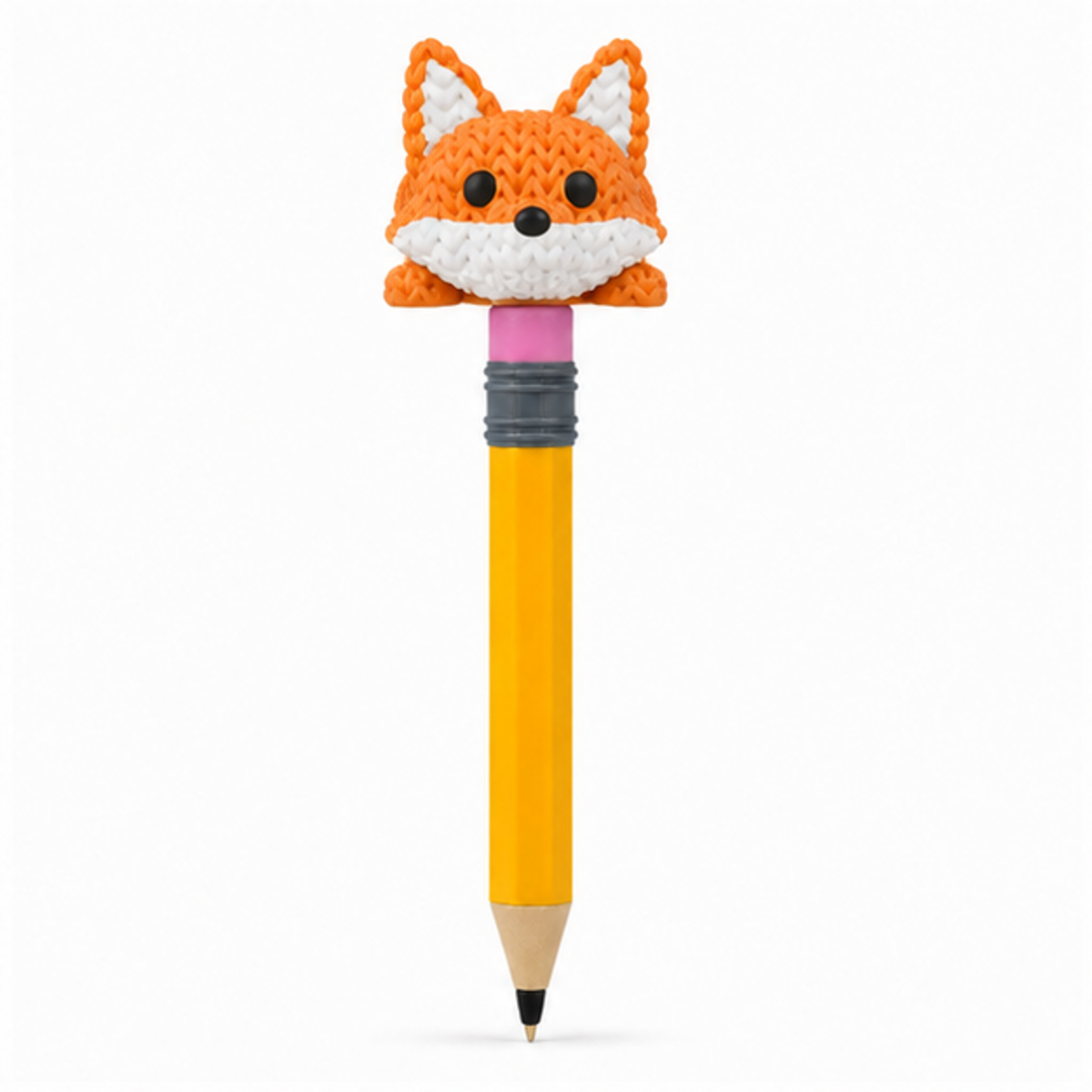 Knitted Articulated Fox Topkinz character on jumbo pencil front view
