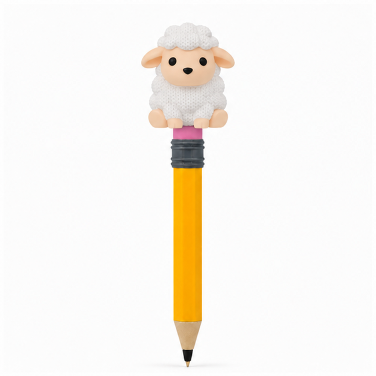 Knitted Sheep Topkinz character on jumbo pencil front view