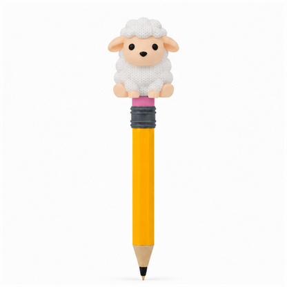 Knitted Sheep Topkinz character on jumbo pencil front view
