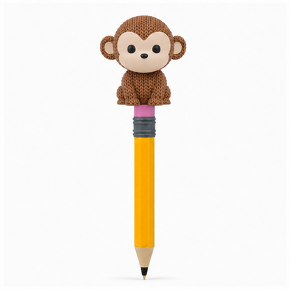 Knitted Monkey Topkinz character on jumbo pencil front view