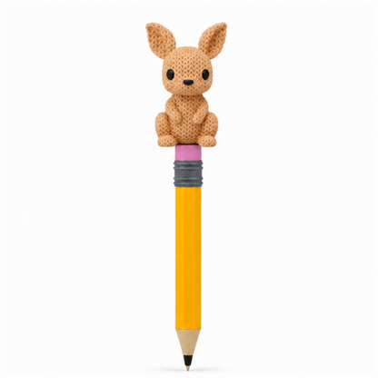 Knitted Kangaroo Topkinz character on jumbo pencil front view