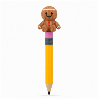 Knitted Gingerbread Man Christmas Topkinz character on jumbo pencil front view