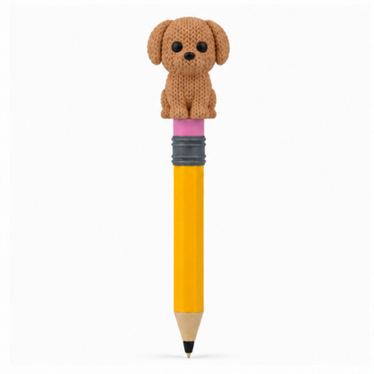 Knitted Dog Topkinz character on jumbo pencil front view