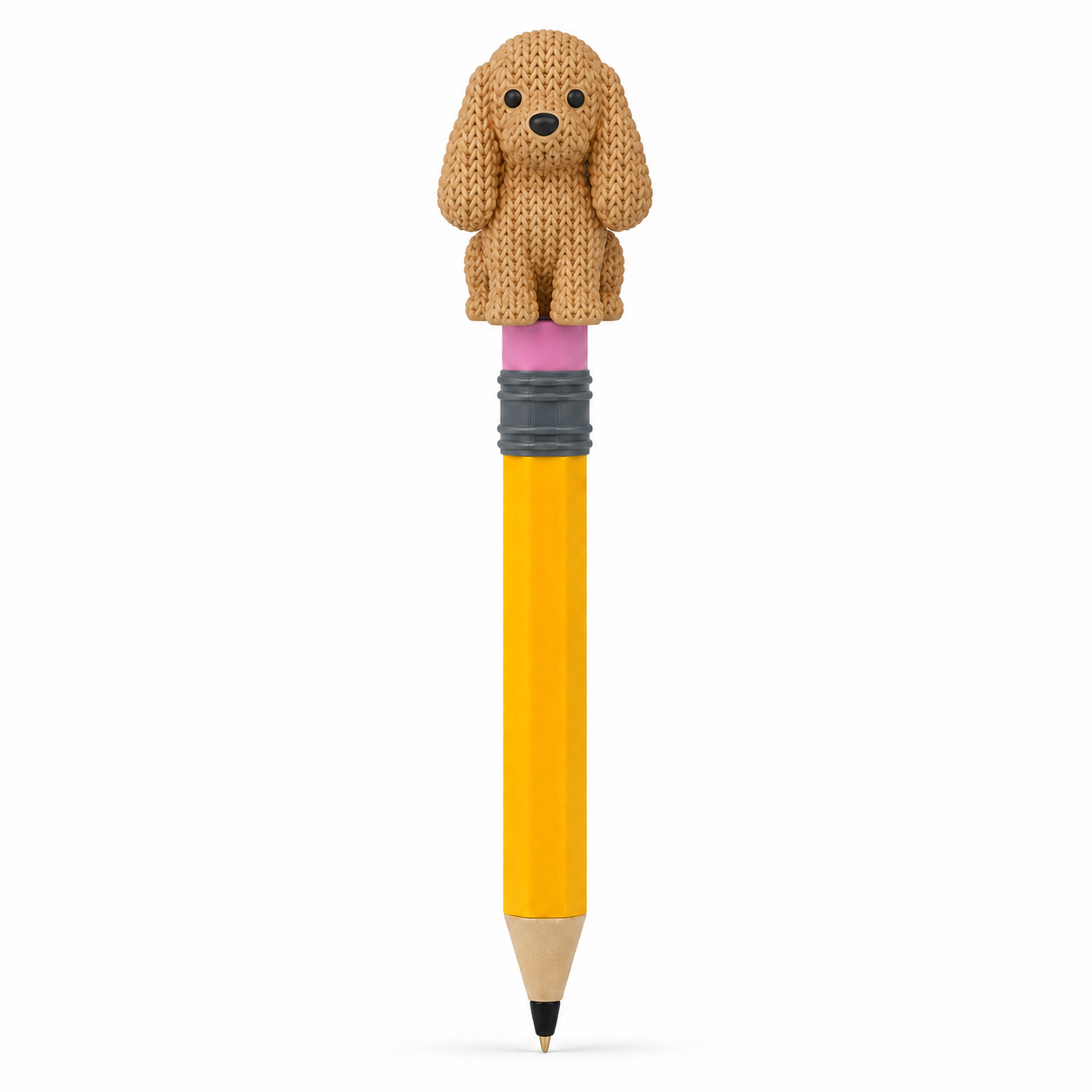 Knitted Cocker Spaniel Dog Topkinz character on jumbo pencil front view