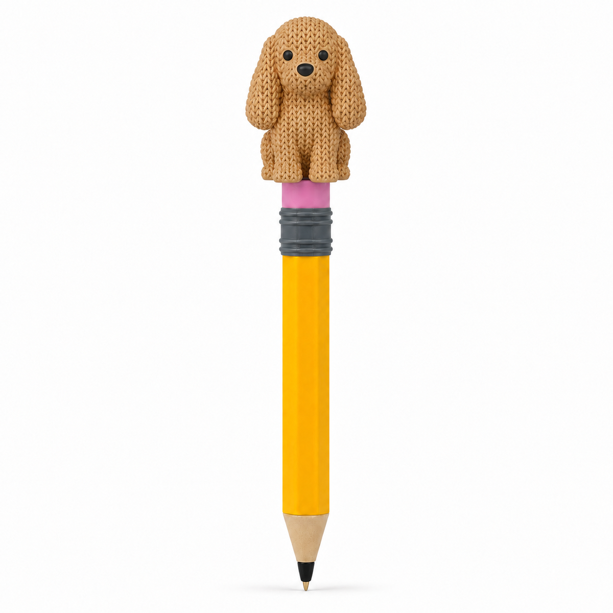 Knitted Cocker Spaniel Dog Topkinz character on jumbo pencil front view