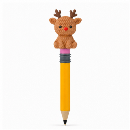 Knitted Reindeer Christmas Topkinz character on jumbo pencil front view