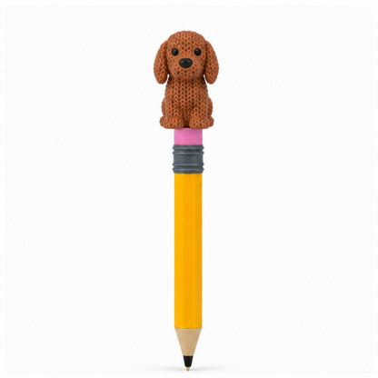 Knitted Dachshund Dog Topkinz character on jumbo pencil front view