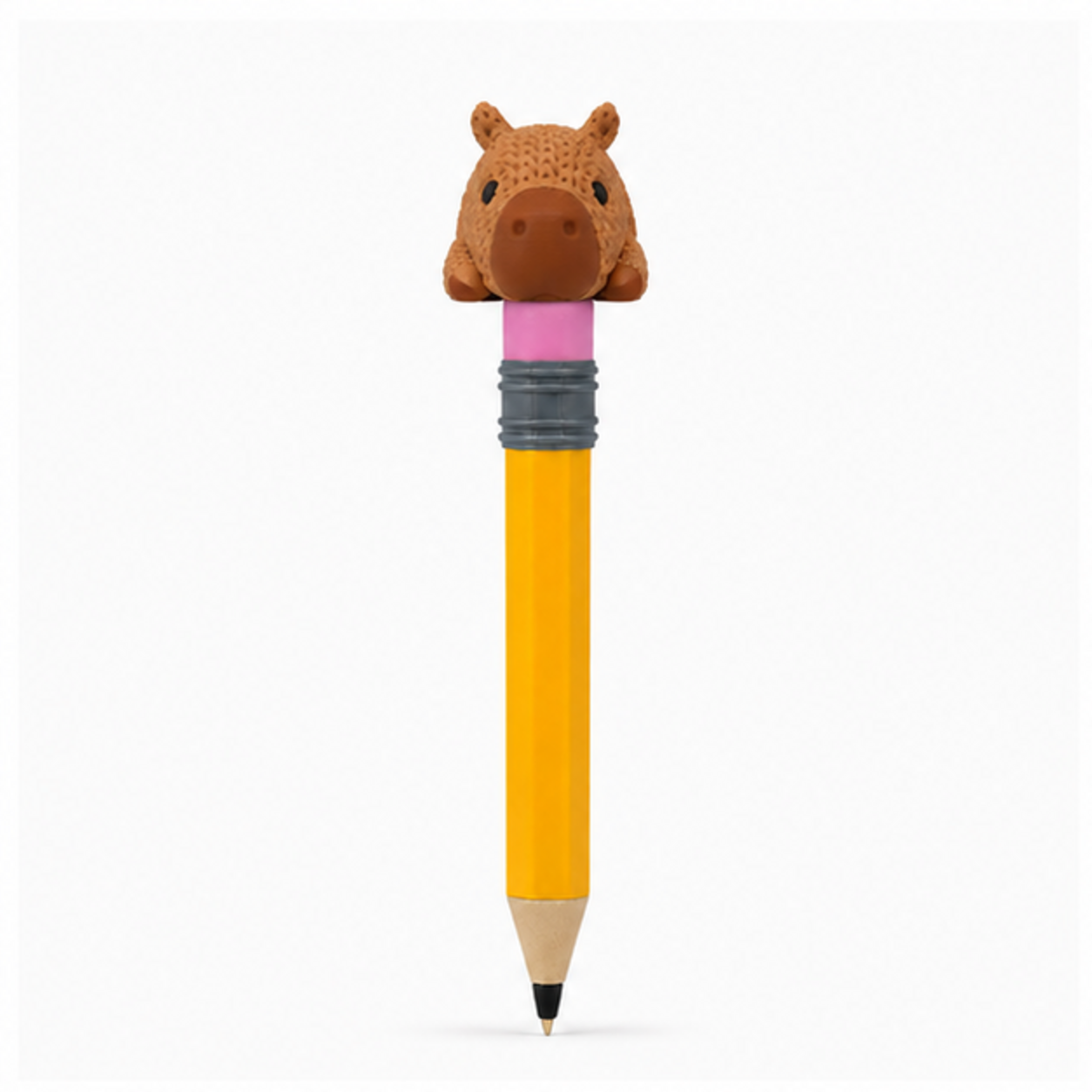 Knitted Articulated Capybara Topkinz character on jumbo pencil front view