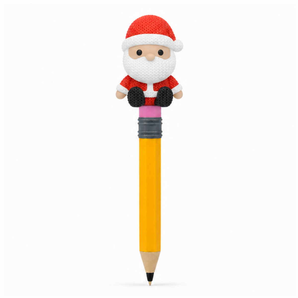 Knitted Santa Claus Christmas Topkinz character on jumbo pencil front view