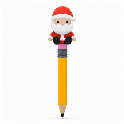 Knitted Santa Claus Christmas Topkinz character on jumbo pencil front view