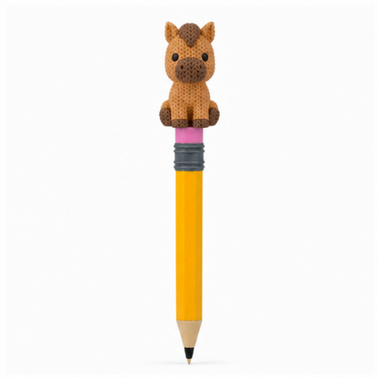 Knitted Horse Topkinz character on jumbo pencil front view