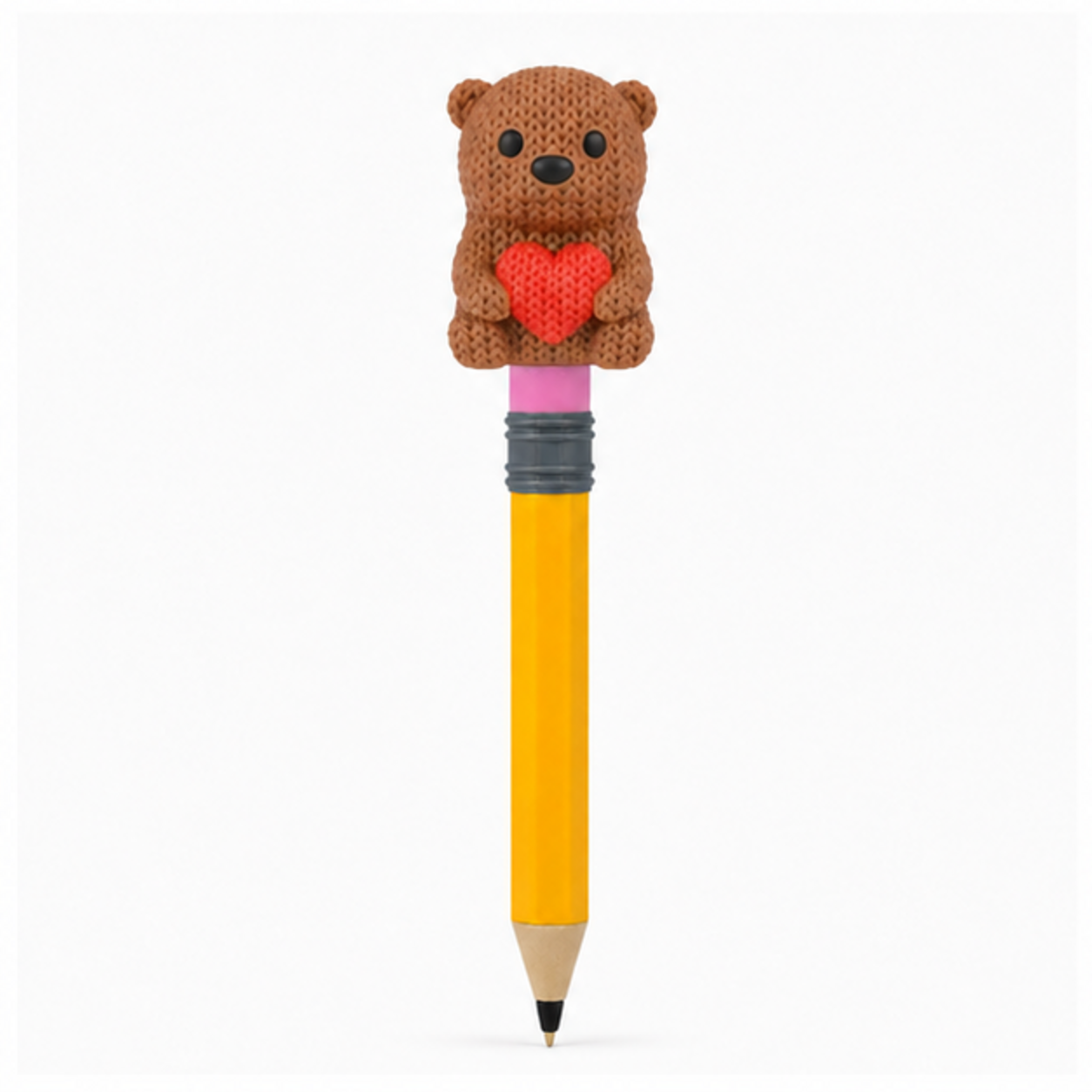 Knitted Otter With Heart - Valentine's Day Topkinz character on jumbo pencil front view