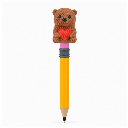 Knitted Otter With Heart - Valentine's Day Topkinz character on jumbo pencil front view