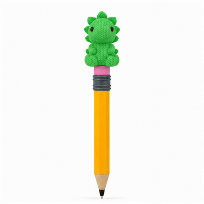 Knitted Stegosaurus Dinosaur Topkinz character on jumbo pencil front view